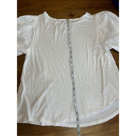 Cupio Eyelet Short Sleeve Blouse Top Round Neck Sz Medium White - Picture 7 of 7